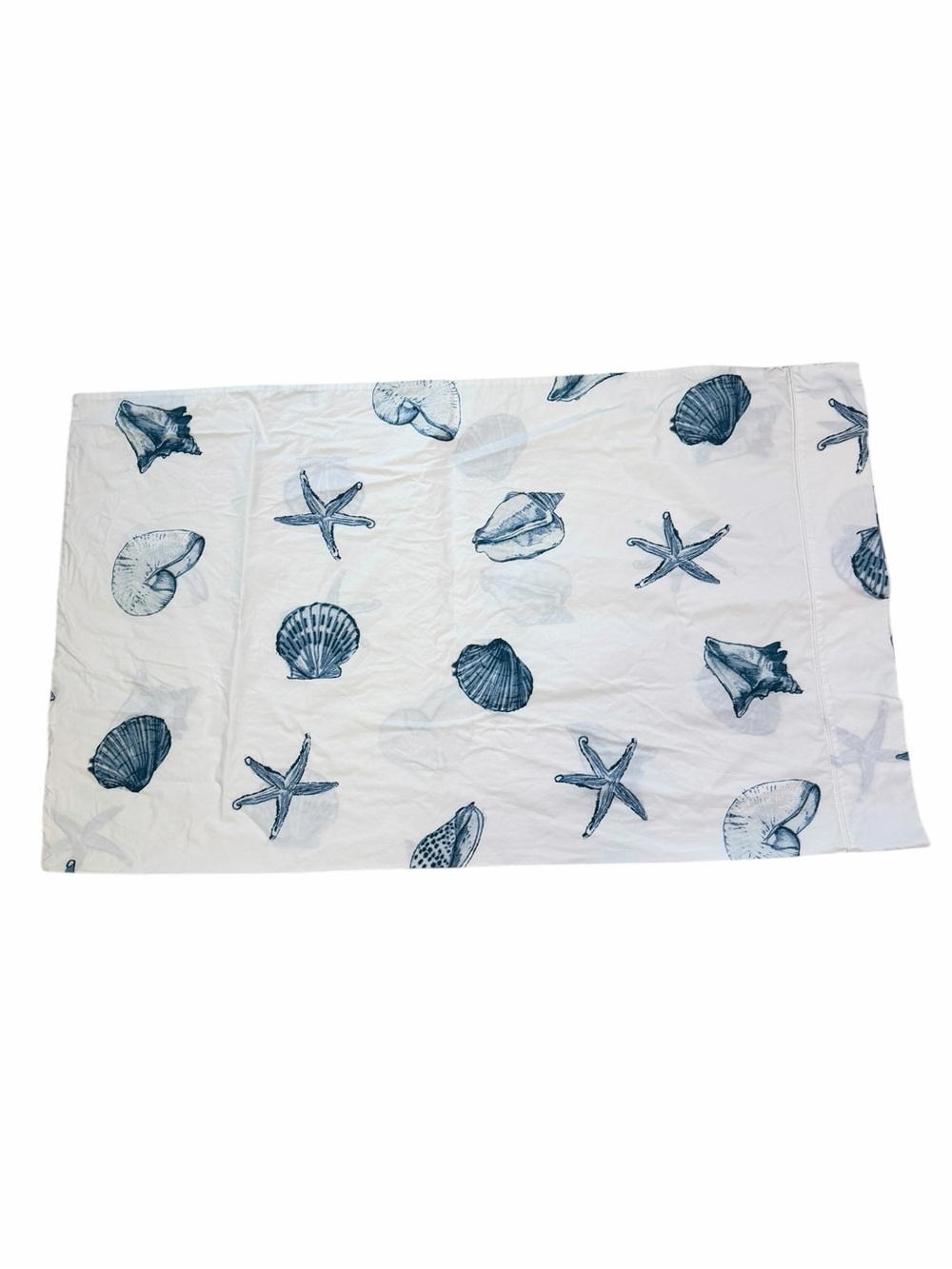 L.L.Bean Seashell Percale Sheet Set Queen Coastal Nautical 4 Pc White Navy - Picture 4 of 7